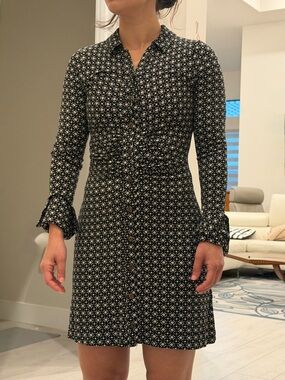 Free People Black Long-Sleeve Button Front Printed Dress